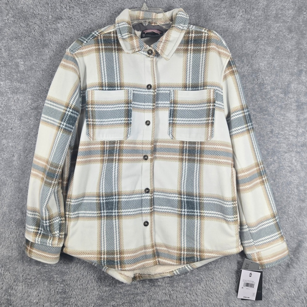 Free Country Womens Chill Out Fleece Shirt Jacket Plaid Faux Fur Lined Large NWT